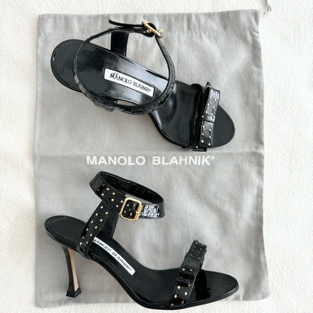 Manolo Blahnik Black Bow Sandals 34.5